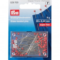 PRYM   029700   Иглы для закалывания шарики стеклянные головки   сталь   5 г  35 мм  в пластиковой упаковке красные