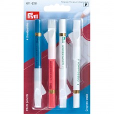 PRYM   611628   Меловые карандаши с щеткой   4 шт. белый/розовый/синий
