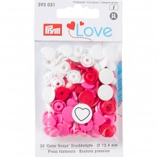 Кнопка PRYM   393031   PL Color Snaps Сердце   пластик  d 12.4 мм  30 шт. красный/белый/розовый
