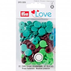 Кнопка PRYM   393005   PL Color Snaps   пластик  d 12.4 мм  30 шт. св.зеленый/зеленый/коричневый