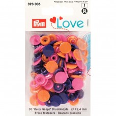 Кнопка PRYM   393006   PL Color Snaps   пластик  d 12.4 мм  30 шт. оранжевый/розовый/фиолетовый