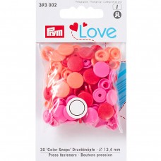 Кнопка PRYM   393002   PL Color Snaps   пластик  d 12.4 мм  30 шт. красный/розовый/оранжевый