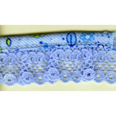 Кружево-рюш с окантовкой косой бейкой, 25 мм, цвет голубой