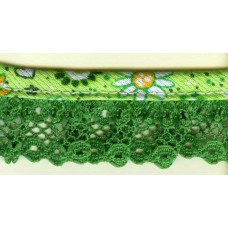 Кружево-рюш с окантовкой косой бейкой, 25 мм, цвет зеленый