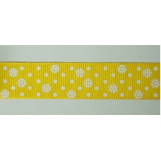 Лента репсовая SAFISA с напечатаным рисунком, 25 мм, 15 м, цвет 32, желтый