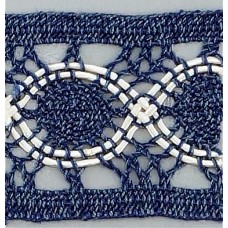 Мерсеризованное хлопковое кружево, 40 мм, цвет джинсовый синий с белым