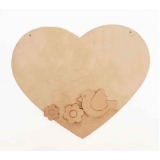 Плоская фигурка для декора Сердце с птичкой большое WOODBOX 601123