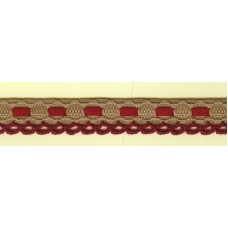 Тесьма декоративная, 16 мм, бежевая с красной кружевной отделкой и лентой