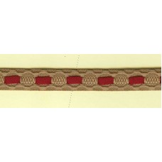 Тесьма декоративная, 11 мм, бежевая с красной лентой