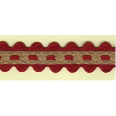 Тесьма декоративная, 20 мм, вьюнок с лентой, бежевая с красным
