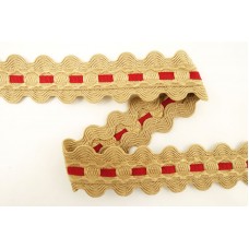 Тесьма декоративная, 24 мм, двойной вьюнок с лентой, бежевая с красным