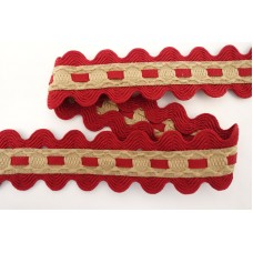 Тесьма декоративная, 24 мм, двойной вьюнок с лентой, темно-красная с бежевым