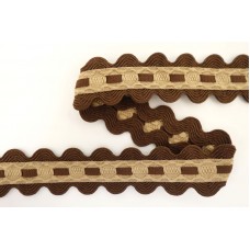 Тесьма декоративная, 24 мм, двойной вьюнок с лентой, шоколадная с бежевым