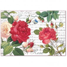 Бумага рисовая Красные розы и ноты 48 х 33 см STAMPERIA DFS397