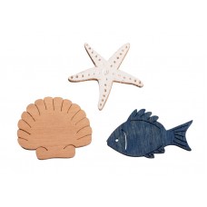 Набор декоративных элементов Рыбки, ракушки и морские звезды 3 - 3,5 см серый, бежевый, синий RAYHER 56914000