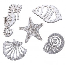 Набор декоративных элементов Морской конек, звезда и ракушки 2,5 х 3 см серебристый* RAYHER 56557000