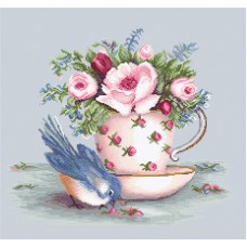 Набор для вышивания Птичка и чашка чая 27,5 х 23,5 см LUCA-S B2324