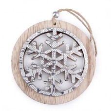 Декоративная подвеска из дерева Снежинка с подвесом 18 см серебро * 9 см EFCO 3487301