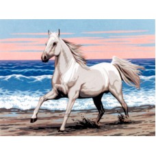 Канва жесткая с рисунком Белая лошадь на морском берегу 40 x 50 cм * GOBELIN L. DIAMANT E.302