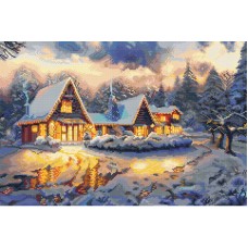 Картина стразами Домик в зимнем лесу