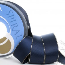 Лента атласная SAFISA с люрексным кантом по краям, 25 мм, 25 м, цвет 15, темно-синий