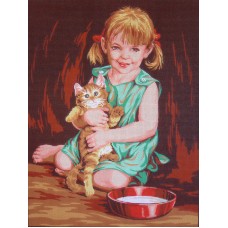 Канва жесткая с рисунком Девочка с котенком 45 х 60 см GOBELIN L. DIAMANT 14.835