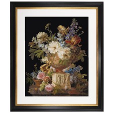 Набор для вышивания Натюрморт с цветами в алебастровой вазе, канва аида (черная) 18 ct