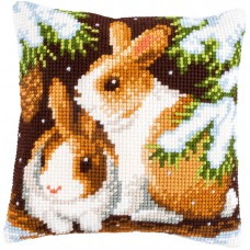 Набор для вышивания подушки Кролики в снегу 40 х 40 см VERVACO PN-0147640