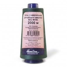 Нить универсальная  Hemline для шитья и оверлока, темно-зеленый 2000 м тёмно-зелёный 40/2 HEMLINE N4137.350/G002