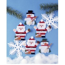 Набор для вышивания елочных украшений Санта и снеговики 10 см DESIGN WORKS 1224