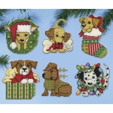Набор для вышивания елочных украшений Рождественские собачки 7 х 10 см DESIGN WORKS 5920