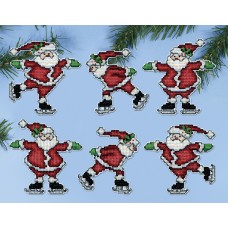 Набор для вышивания елочных украшений Дед Морозы на коньках 7 х 10 см DESIGN WORKS 6877