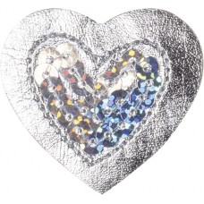 Термоаппликация Сердце с серебрянными блёстками большое 4 х 3,7 см серебристый 0,125 см HKM 42641