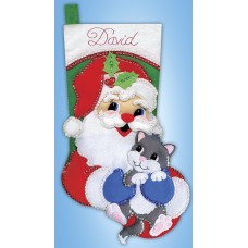 Набор для вышивания сапожка для подарков Санта с котенком 45 см DESIGN WORKS 5255