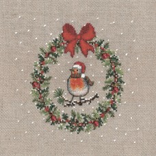 Набор для вышивания December Wreath Robin Bird (Декабрьский Венок Малиновка), 14.5 х 14.5 см