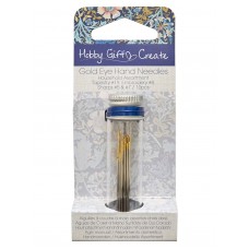 Иглы с золотым ушком, ассорти, в баночке-органайзере, N 19, 5, 7, 8, 10 шт N19 (с круглым кончиком), N5,7,8 (с острым кончиком) 35-44 мм HEMLINE HGC214G.01