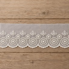 Вышивка хлопком на тюле, 50 мм, цвет белый