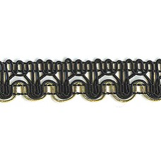 Тесьма PEGA тип отделочная, цвет черный с золотом, 15 мм