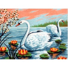 Канва жесткая с рисунком Лебеди в кувшинках 40 x 50 см * GOBELIN L. DIAMANT E.300