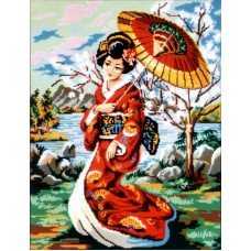Канва жесткая с рисунком Японская девушка с зонтиком 60 х 75 см GOBELIN L. DIAMANT 10.520