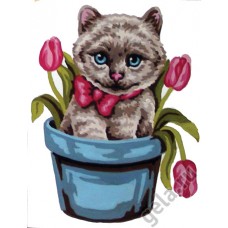 Канва жесткая с рисунком Котенок в цветочном горшке 20 x 25 см GOBELIN L. DIAMANT 43.201