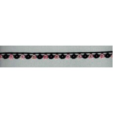 Мерсеризованное хлопковое кружево, 13 мм, цвет черный с бежево-розовым
