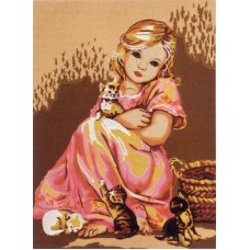 Канва жесткая с рисунком Малышка в розовом и котята 45 х 60 см GOBELIN L. DIAMANT D.479
