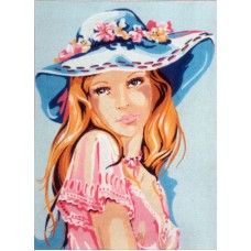Канва жесткая с рисунком Девушка в голубой шляпке 45 х 60 см GOBELIN L. DIAMANT D.488