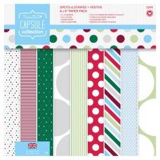 Набор бумаги для скрапбукинга Spots & Stripes Festive 20,3 x 20,3 см DOCRAFTS PMA160210