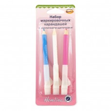 Набор маркировочных карандашей с колпачками-щеточками, 3 шт 11 см белый, розовый, голубой HEMLINE 294.C
