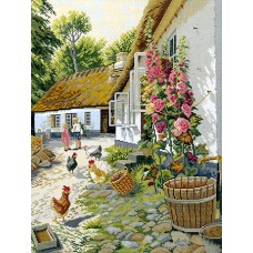 Набор для вышивания Цветущий деревенский дворик, лён 18 ct 58 х 81 см EVA ROSENSTAND 12-710