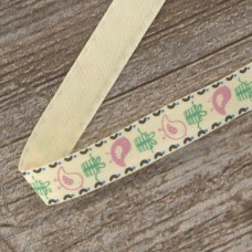 Лента хлопковая на картонноймини-катушке Птички и подарки 5 м розовый/зеленый HEMLINE VR15.062