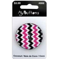 Пуговица My Buttons - Coconut Pink & Black Chevron