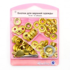 Кнопки для верхней одежды с инструментом для установки золото 15 мм HEMLINE 405S.G